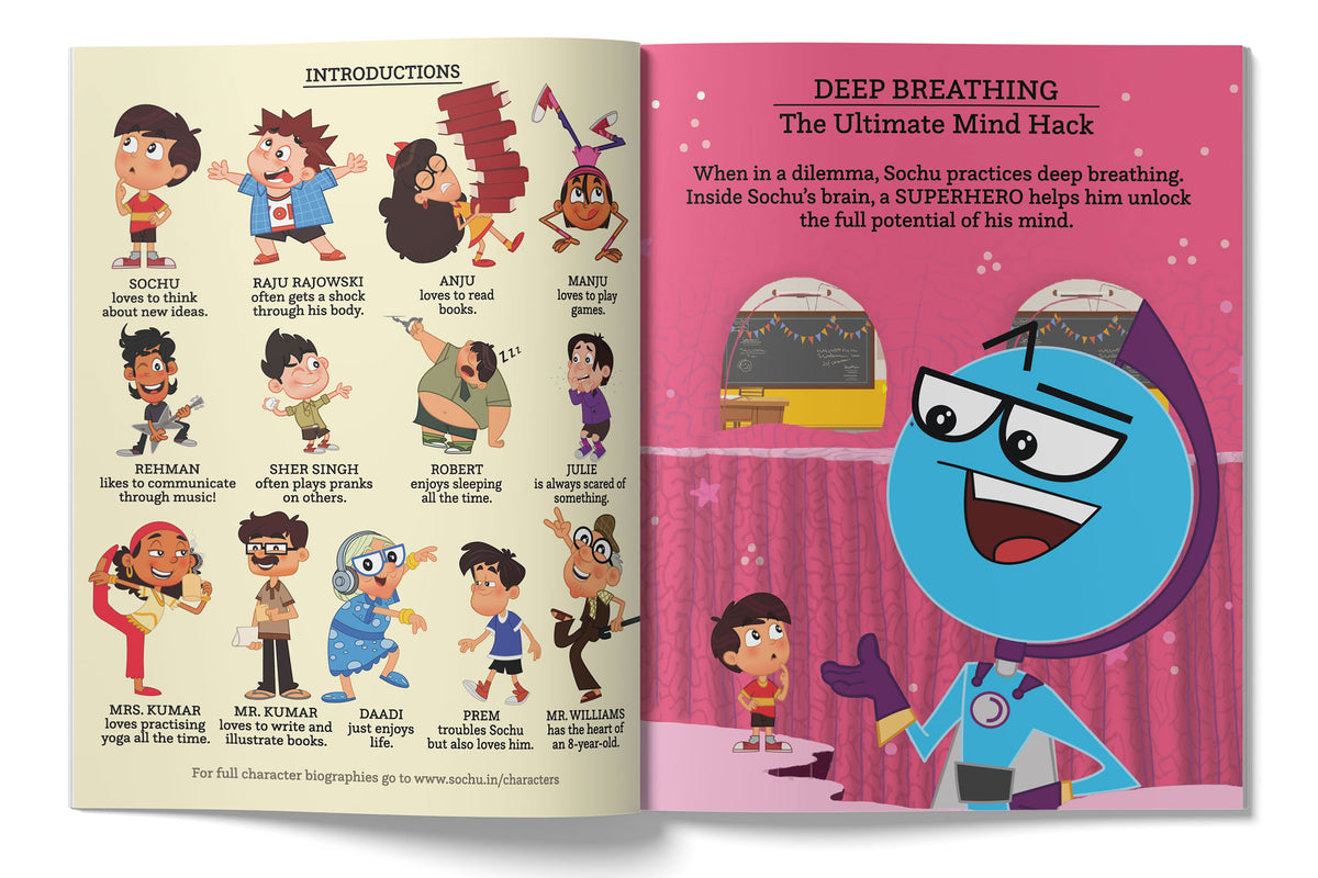 Sochu book open spread - Introductions and Deep Breathing pages